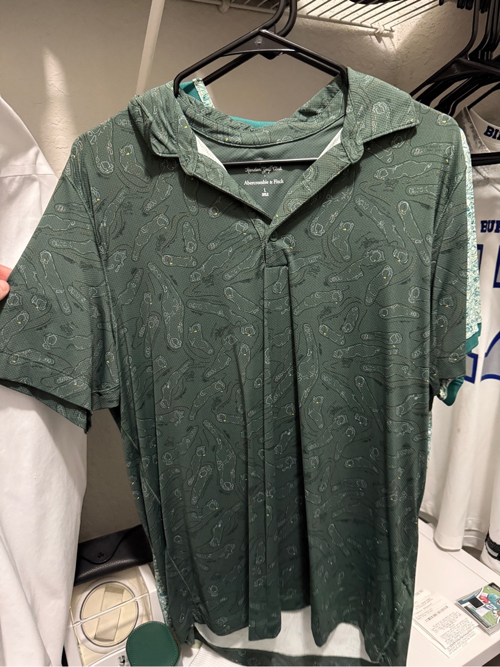 Abercrombie & Fitch Men's Dark Green Printed Short-Sleeve Polo Hoodie